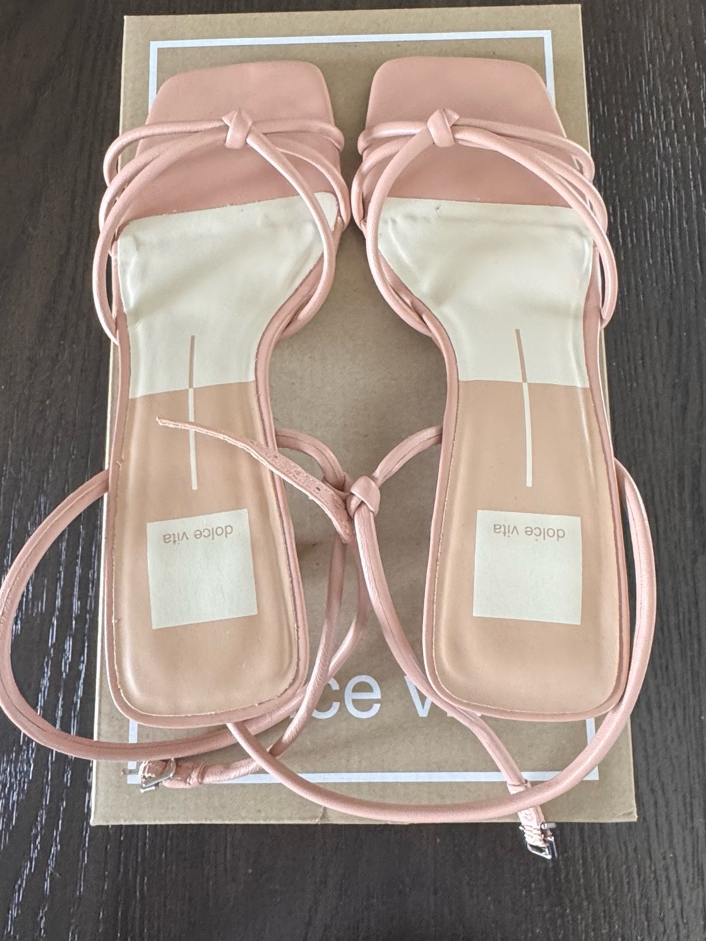 Dolce Vita Blush Pink Strappy Square-Toe Ankle-Tie Sandals - Picture 2 of 5